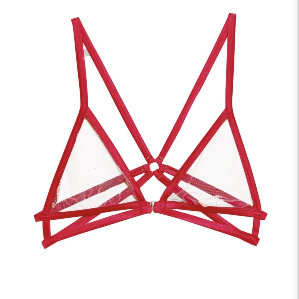 fleur du mal luxe strappy bondage bra red poppy xs nwt